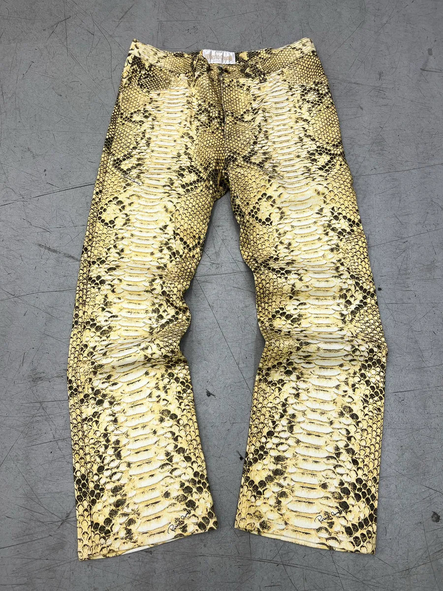 2000s Roberto Cavalli Python Effect Yellow Pants ZTdYAwjs 4