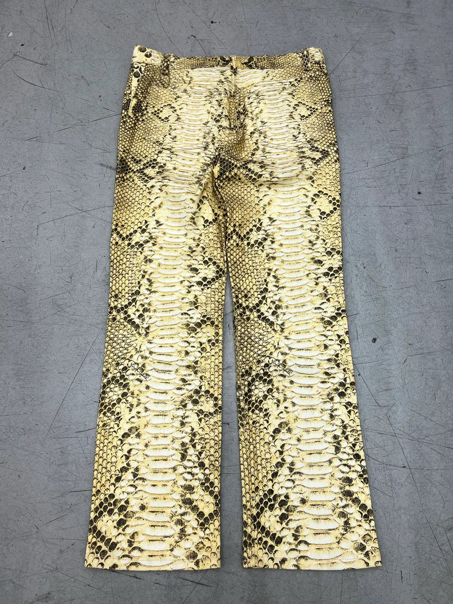 2000s Roberto Cavalli Python Effect Yellow Pants ZTdYAwjs 5