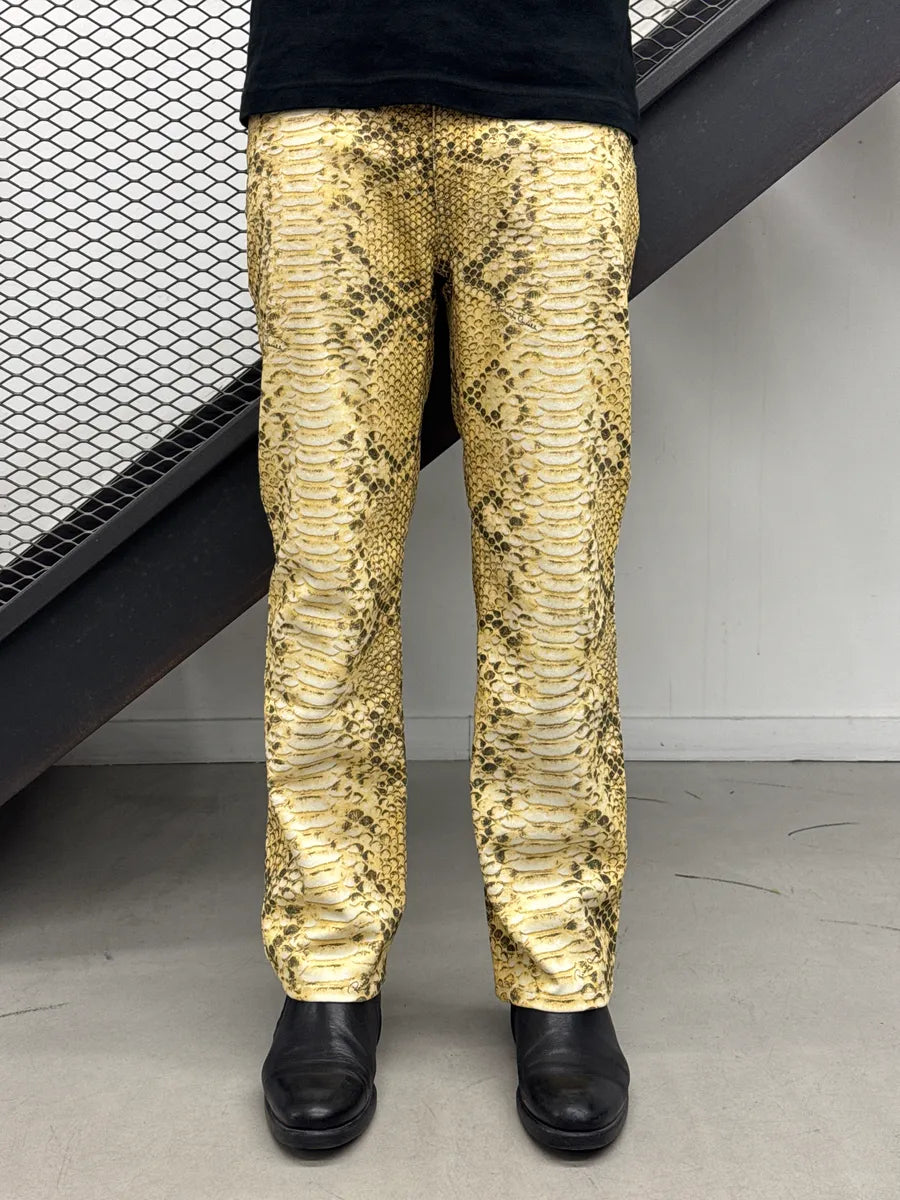 2000s Roberto Cavalli Python Effect Yellow Pants ZTdYAwjs 0
