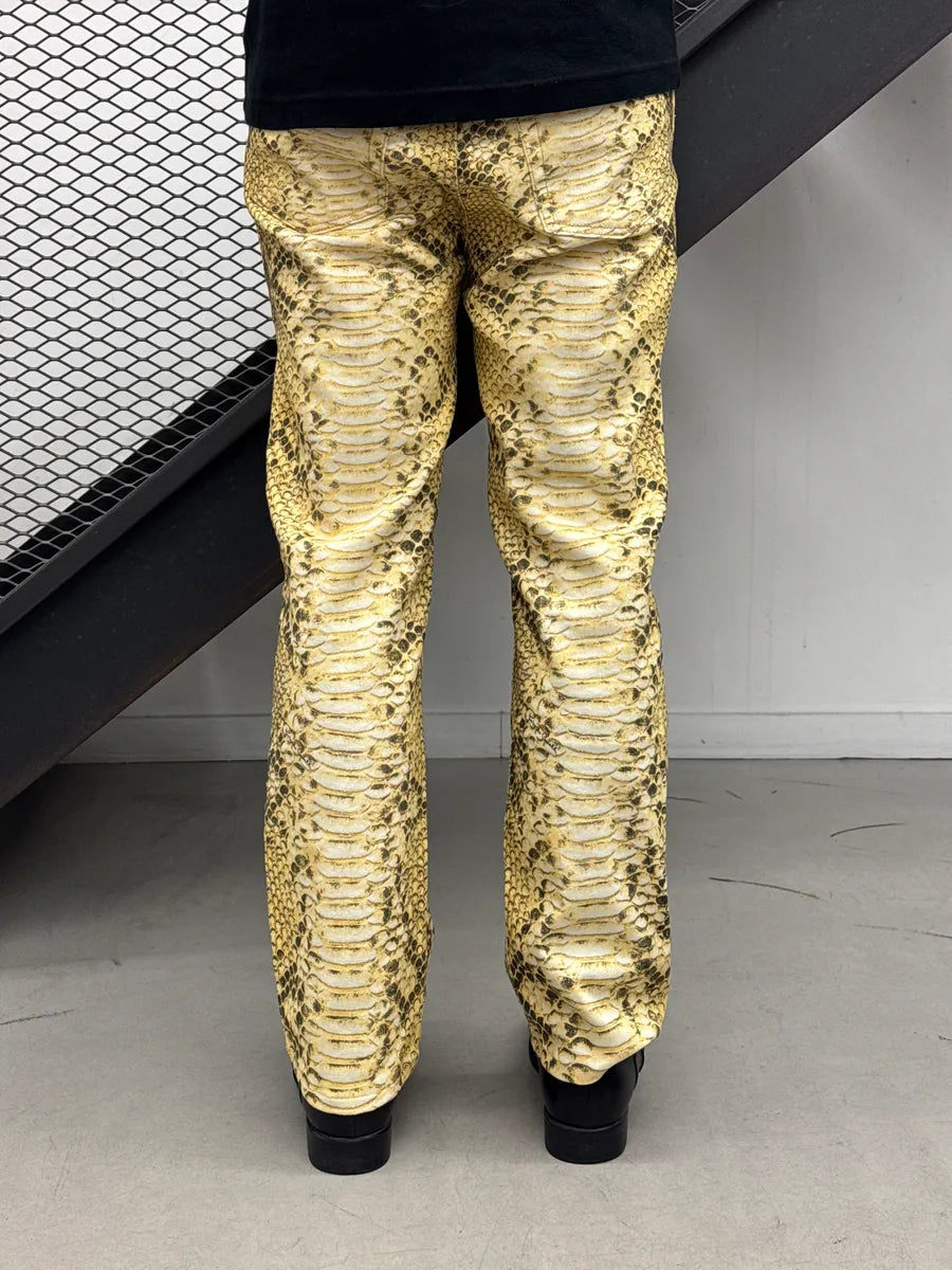 2000s Roberto Cavalli Python Effect Yellow Pants ZTdYAwjs 2