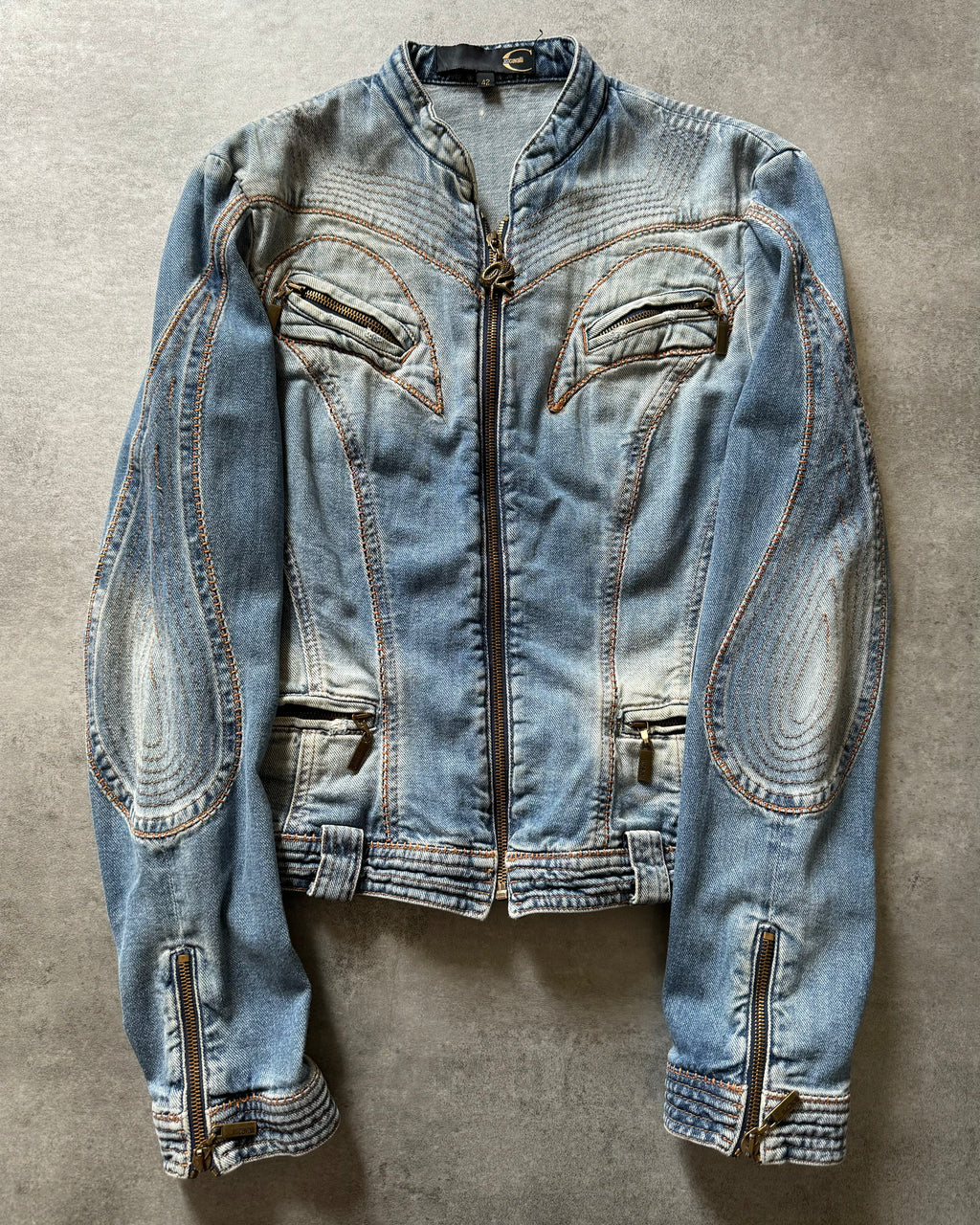 SS2004 Cavalli Sexy Biker Conceptual Denim Jacket (XS) - 5