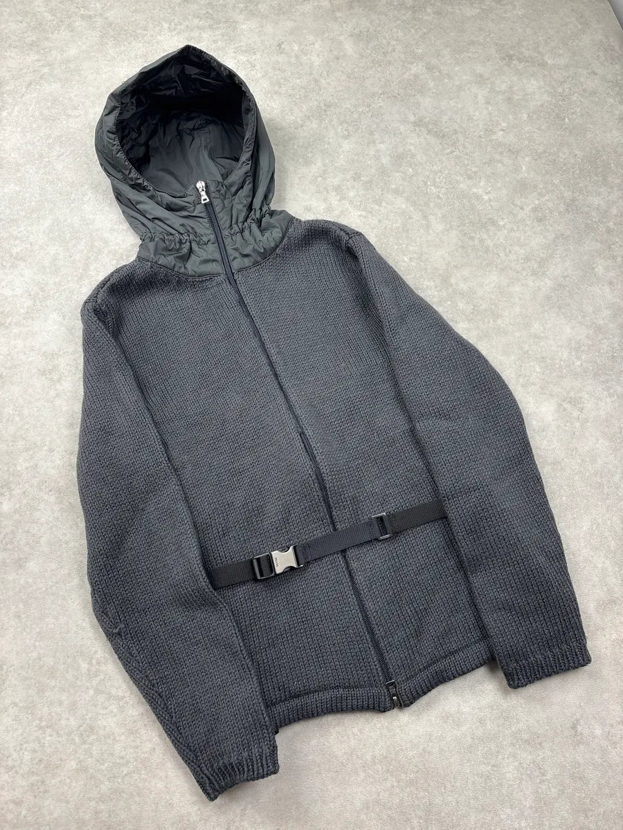 SS1999 Prada Grey Wool & Nylon Hooded Belted Jacket ZVTiGkHR 3