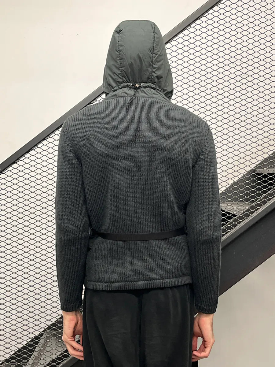 SS1999 Prada Grey Wool & Nylon Hooded Belted Jacket ZVTiGkHR 2