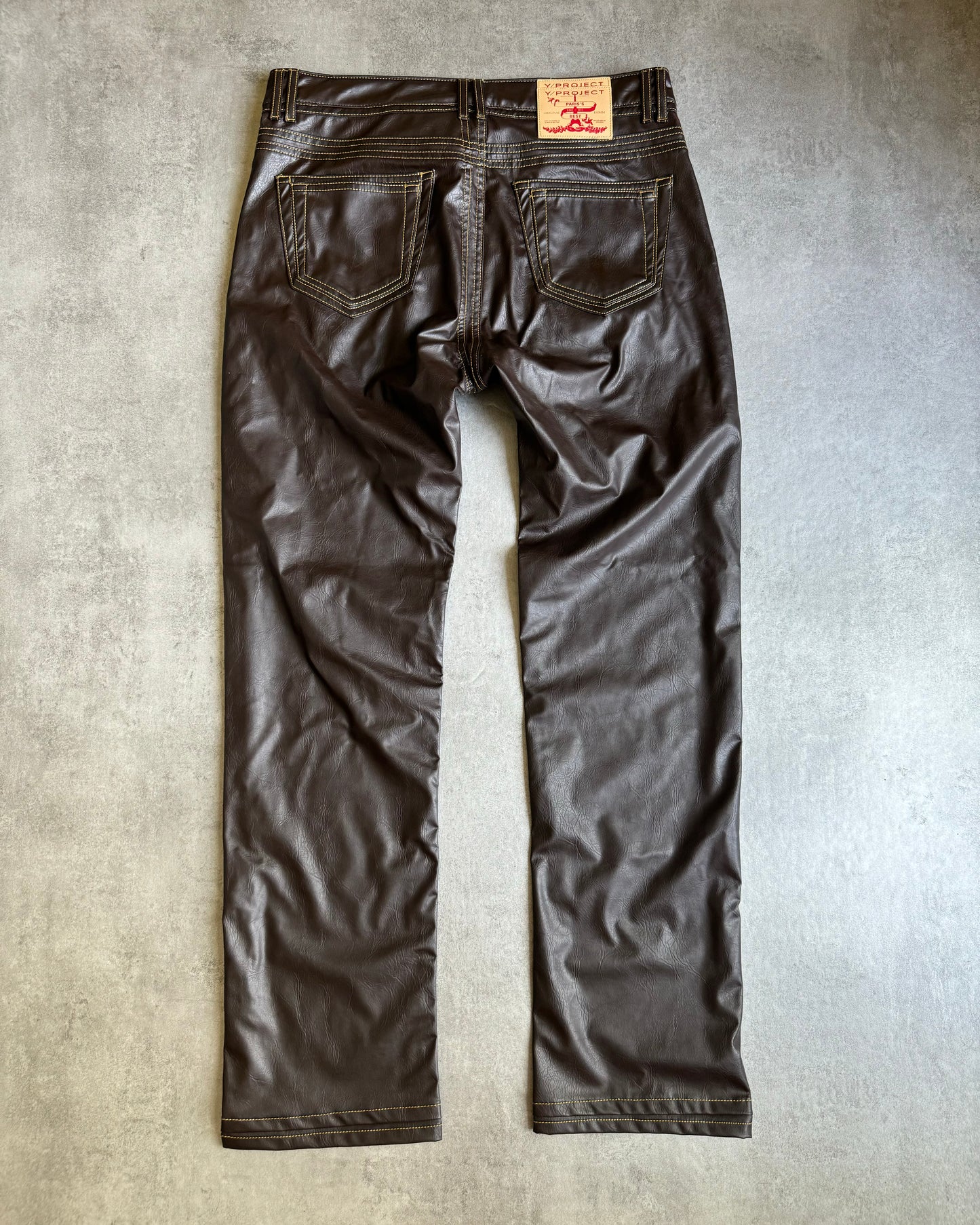 SS2020 Y/Project Brown Eco Leather Futura Pants (L) - 2