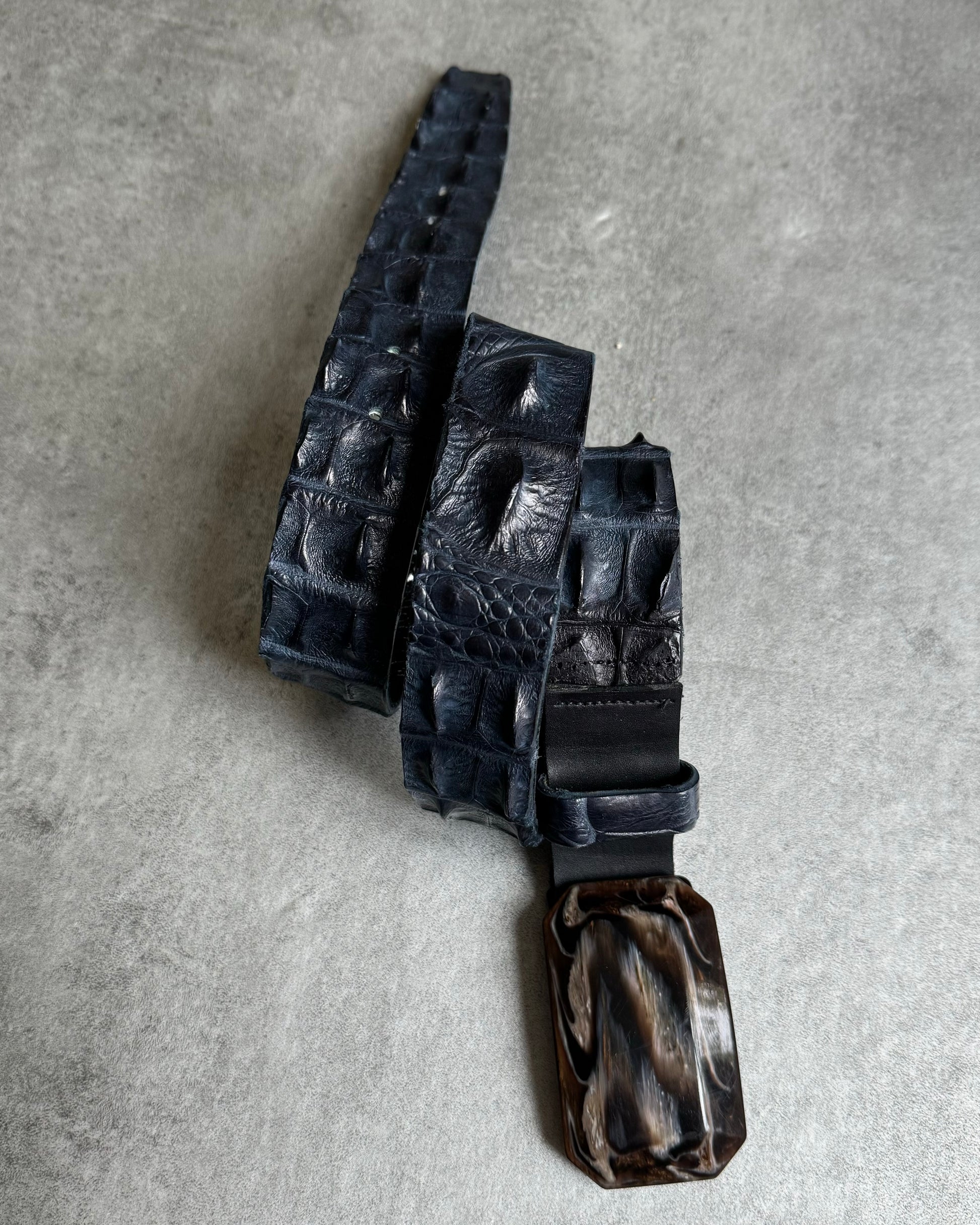 Scunzani Artisanal Navy Crocodile Leather Belt (OS) - 1