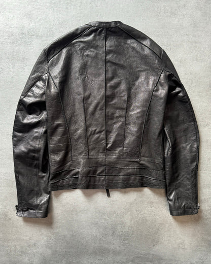 SS2011 Emporio Armani Black Leather Crocodile Effect Jacket (M) - 2