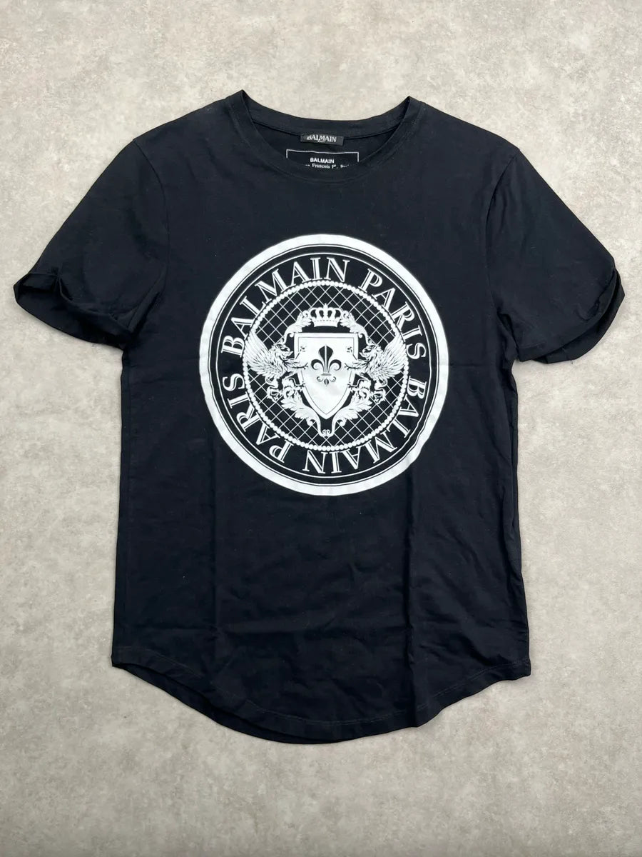 Balmain Black Crest Logo T-Shirt ZYzBlgZF 0