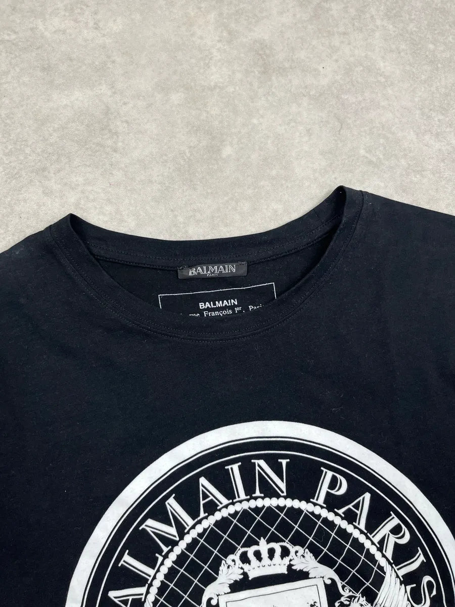 Balmain Black Crest Logo T-Shirt ZYzBlgZF 4