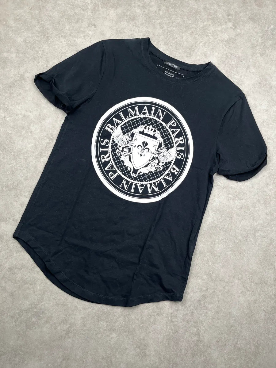 Balmain Black Crest Logo T-Shirt ZYzBlgZF 6