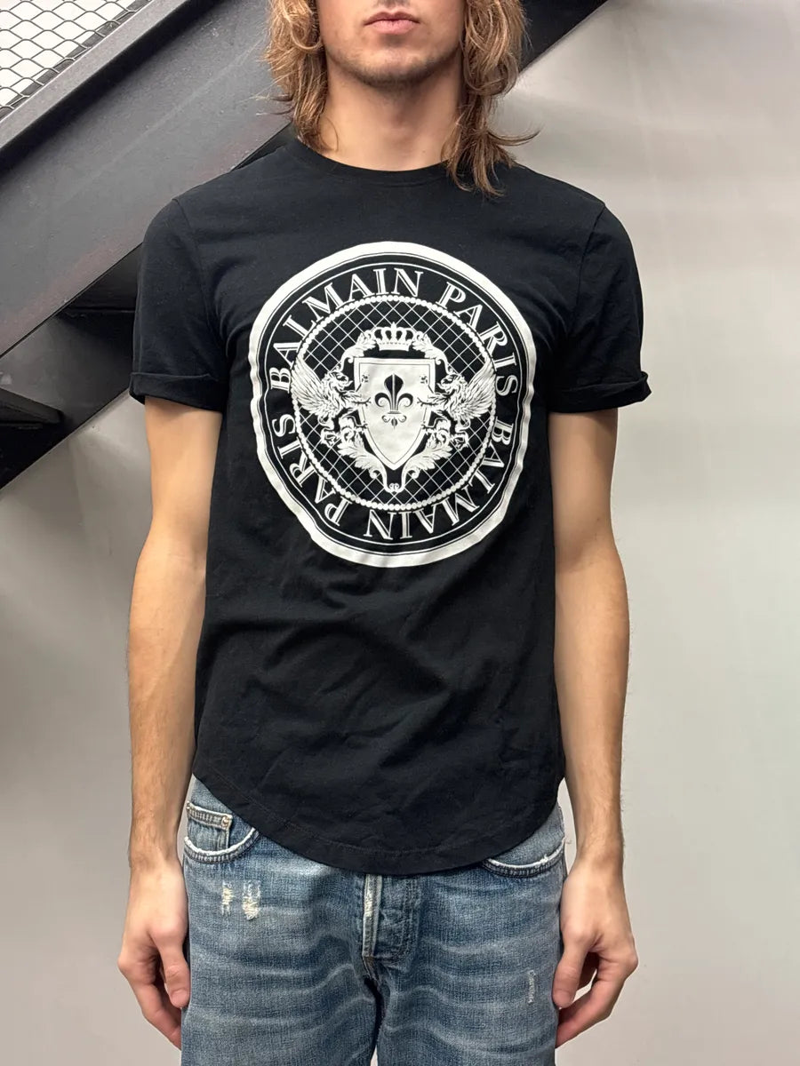 Balmain Black Crest Logo T-Shirt ZYzBlgZF 1
