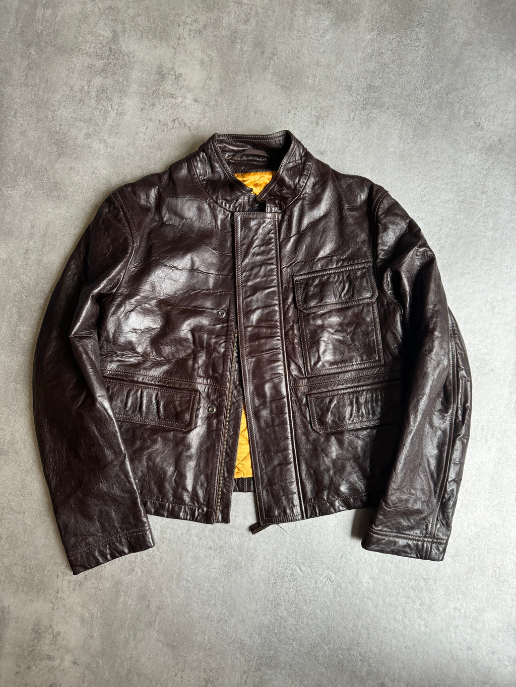 2000s Armani Brown Contemporary Plissed Leather Jacket (M) - 4