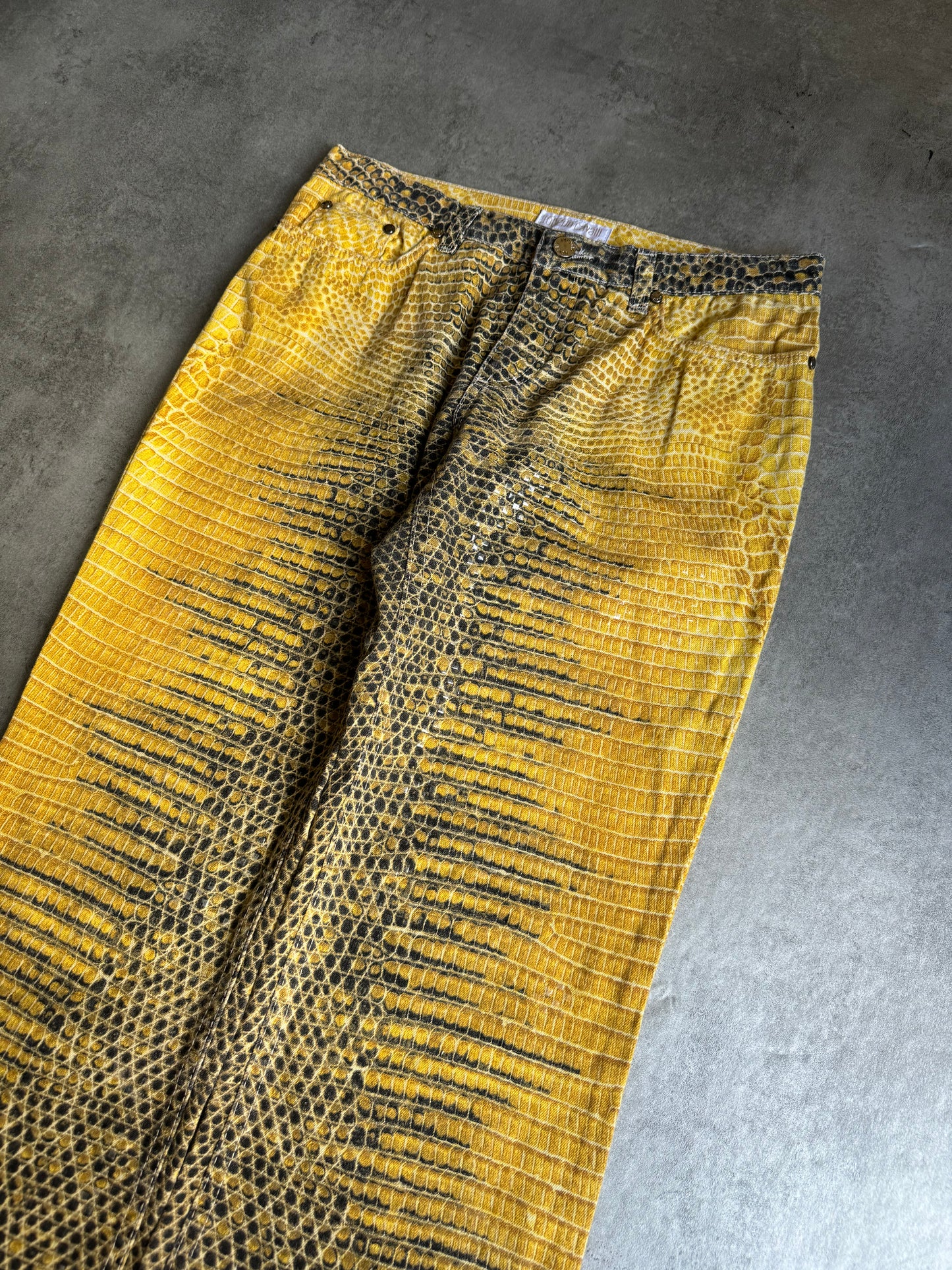 1990s Roberto Cavalli Bees Yellow Scales Pants (S) - 8