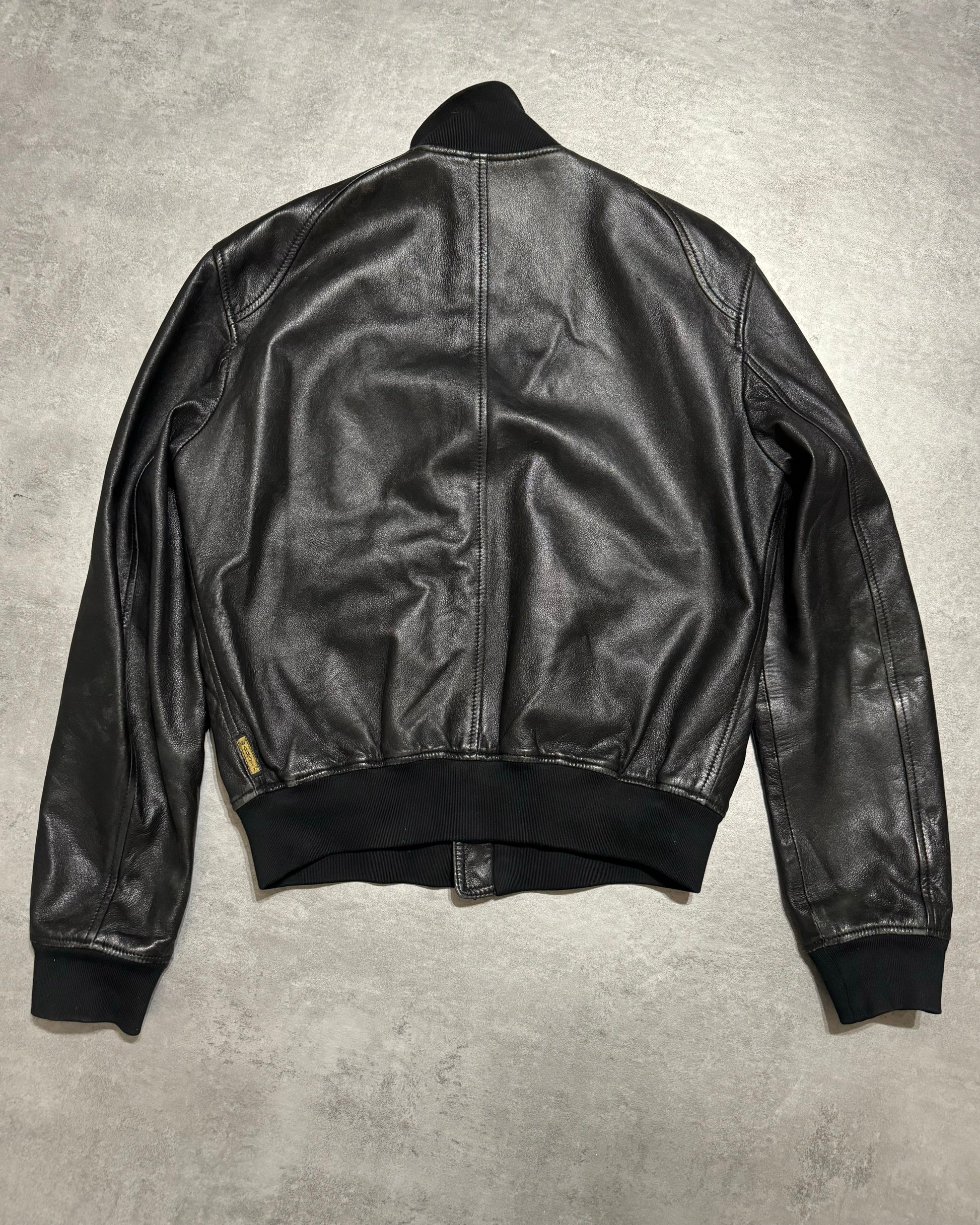 2000s Armani Black Utility Premium Biker Leather Jacket (L) - 2