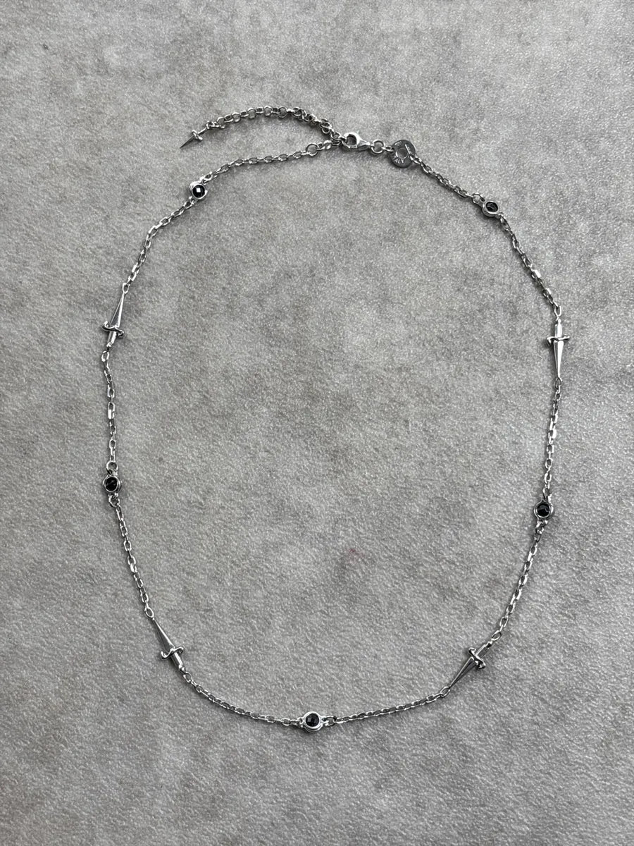 2000s Cesare Paciotti Silver Sword Charm Black Stone Necklace ZakWKxmc 0