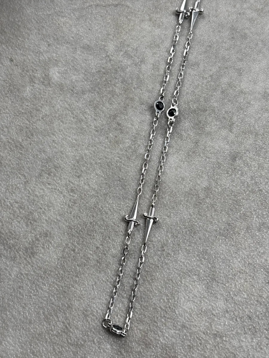 2000s Cesare Paciotti Silver Sword Charm Black Stone Necklace ZakWKxmc 3