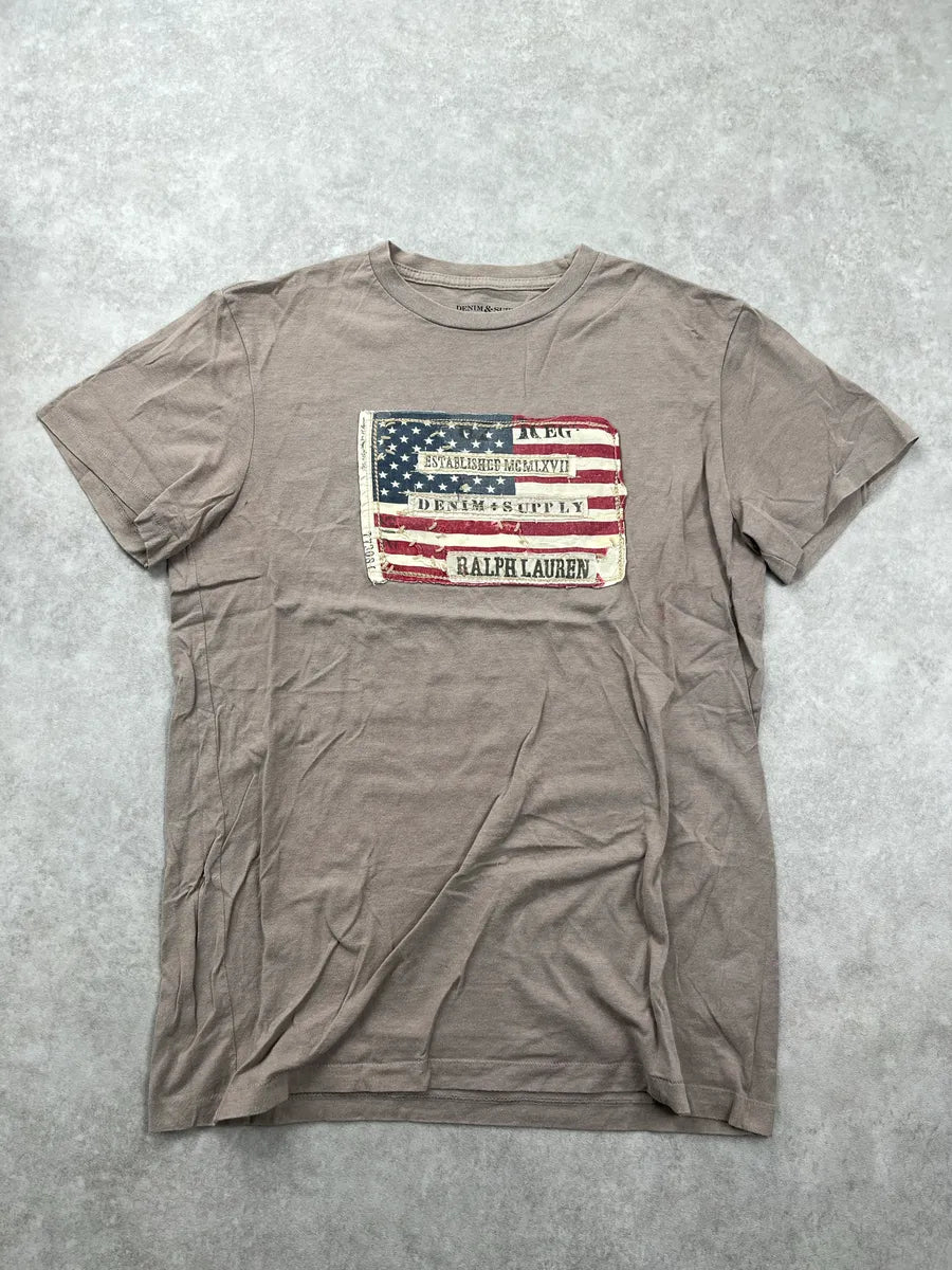 2010s Ralph Lauren Taupe American Flag Distressed T-Shirt ZbBgZVWG 0