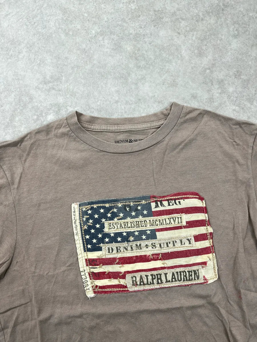 2010s Ralph Lauren Taupe American Flag Distressed T-Shirt ZbBgZVWG 5