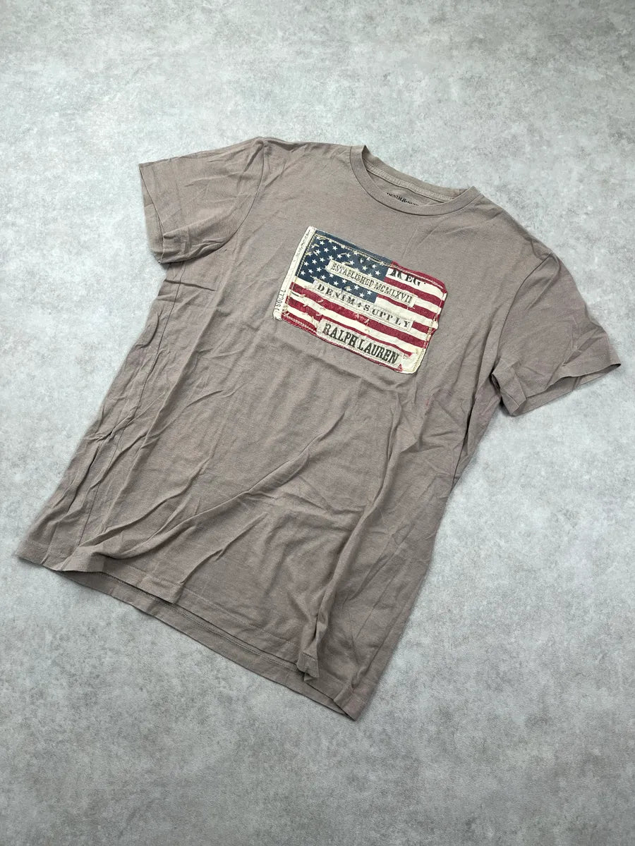 2010s Ralph Lauren Taupe American Flag Distressed T-Shirt ZbBgZVWG 4