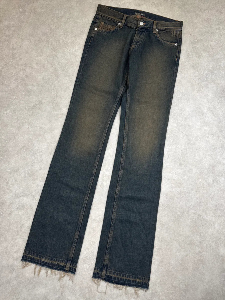 AW2006 Prada Dark Indigo Denim Distressed Straight Leg Jeans ZbhKmREq 4