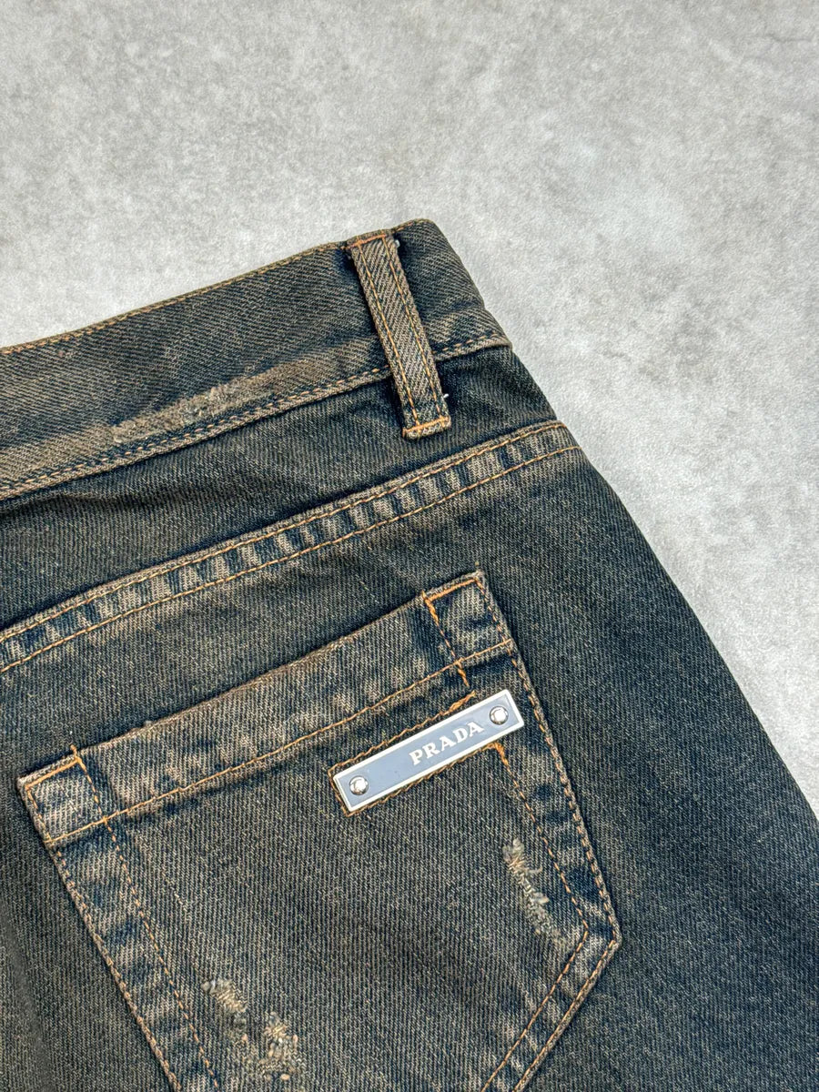 AW2006 Prada Dark Indigo Denim Distressed Straight Leg Jeans ZbhKmREq 12