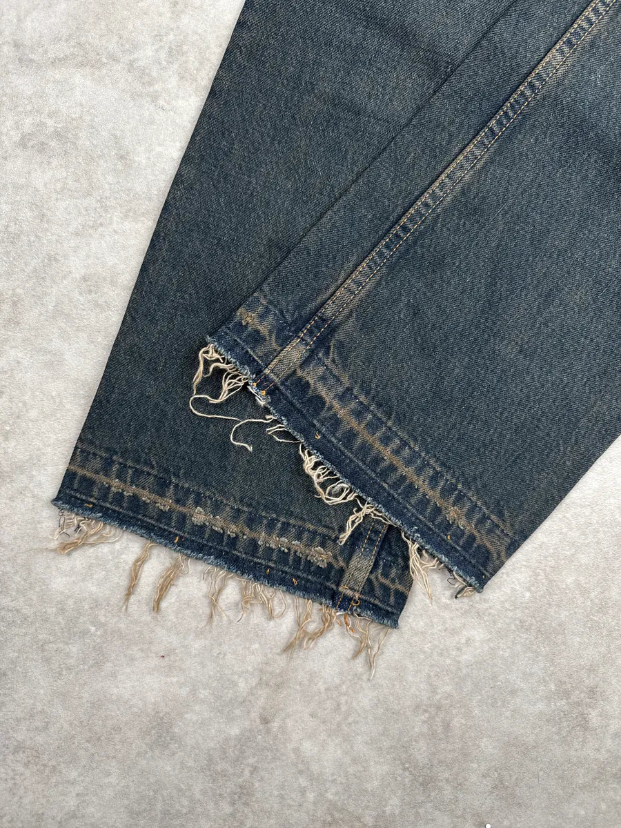 AW2006 Prada Dark Indigo Denim Distressed Straight Leg Jeans ZbhKmREq 9