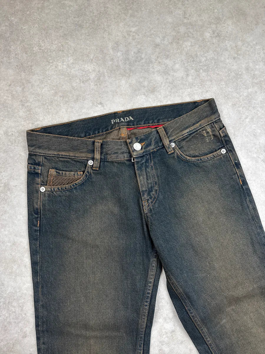 AW2006 Prada Dark Indigo Denim Distressed Straight Leg Jeans ZbhKmREq 7