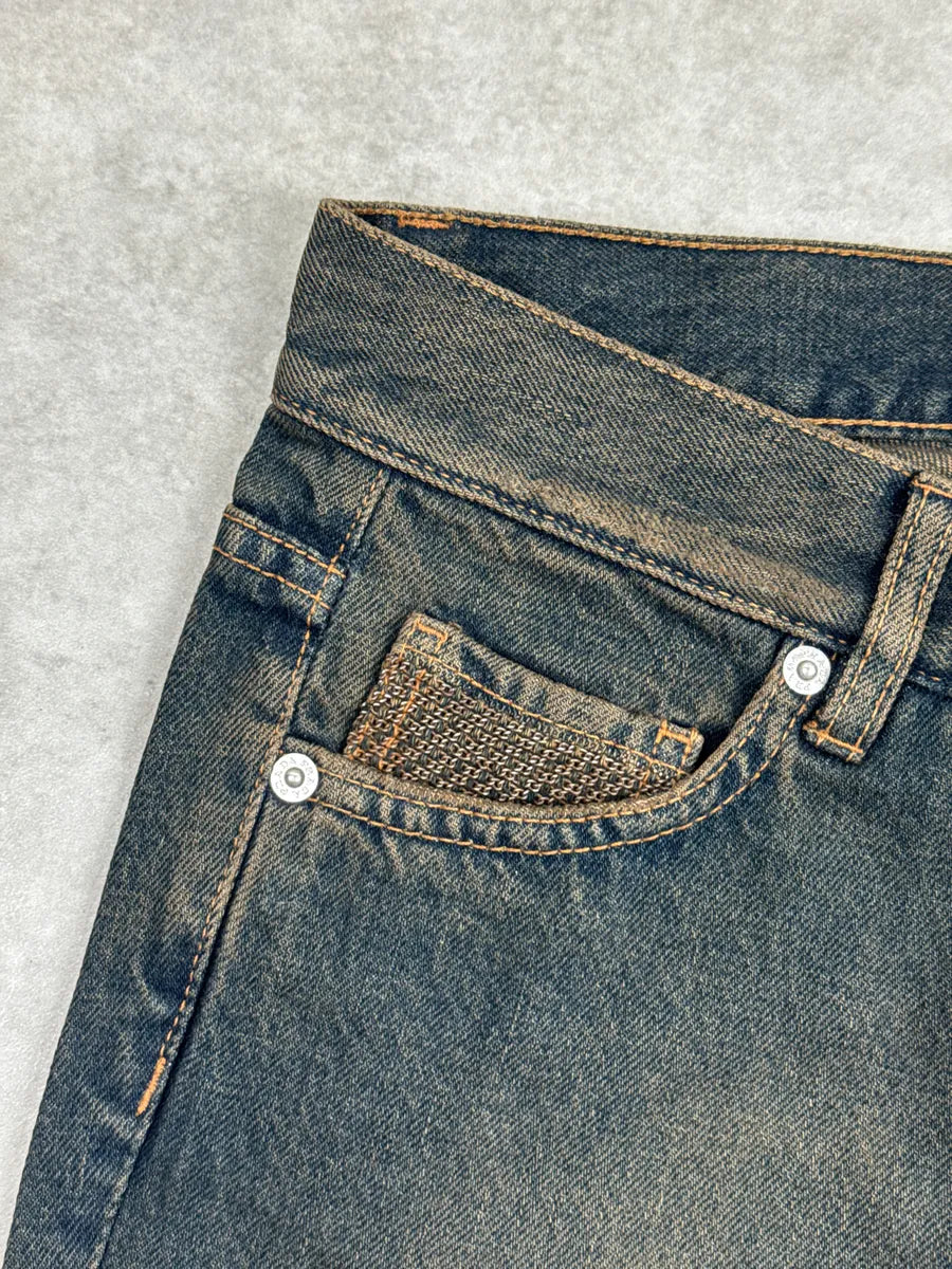 AW2006 Prada Dark Indigo Denim Distressed Straight Leg Jeans ZbhKmREq 10