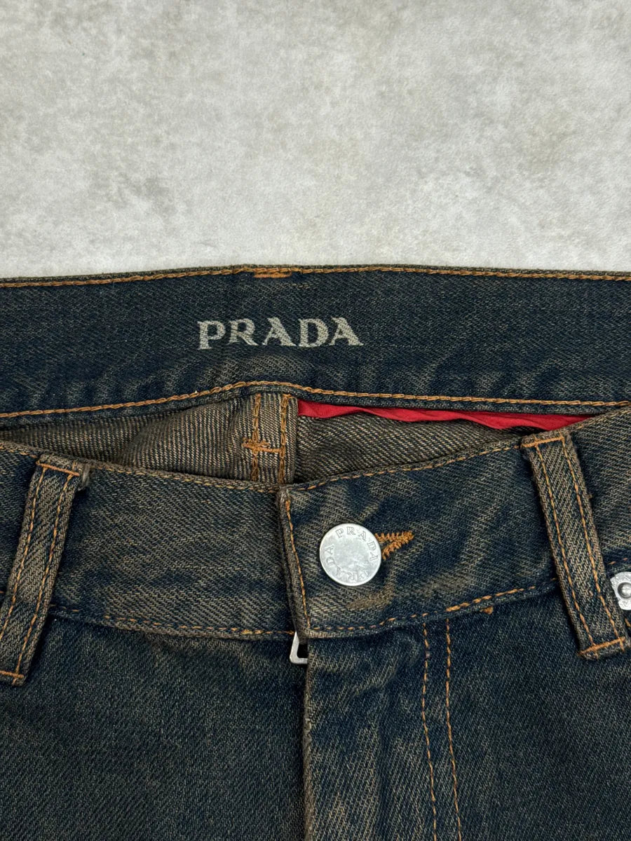 AW2006 Prada Dark Indigo Denim Distressed Straight Leg Jeans ZbhKmREq 11