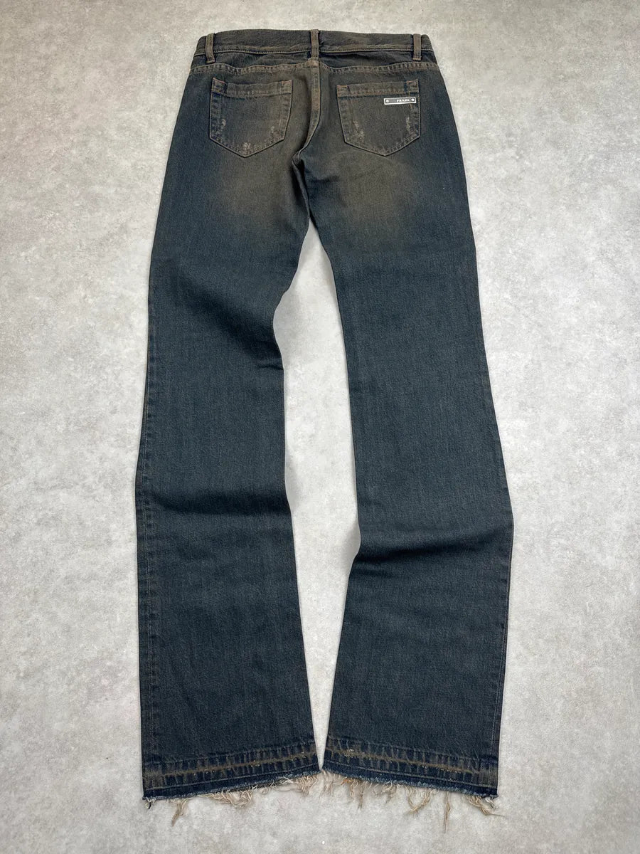 AW2006 Prada Dark Indigo Denim Distressed Straight Leg Jeans ZbhKmREq 5