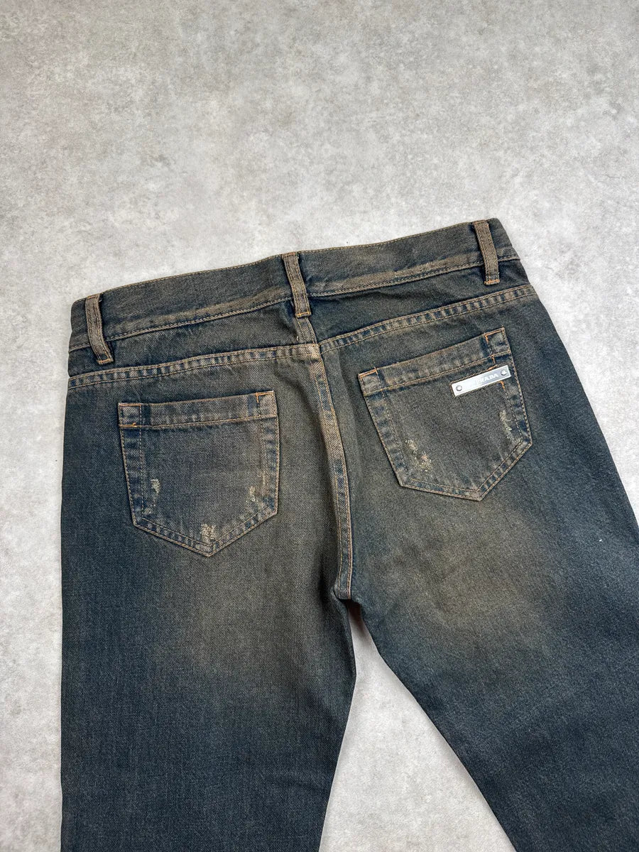 AW2006 Prada Dark Indigo Denim Distressed Straight Leg Jeans ZbhKmREq 8