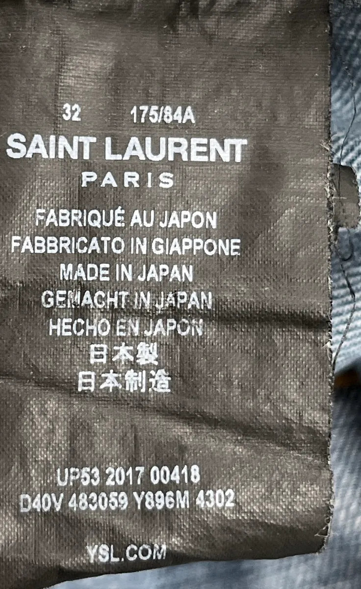 SS2018 Saint Laurent Light Blue Denim Universite Patch Distressed Jeans ZbveRthk 11