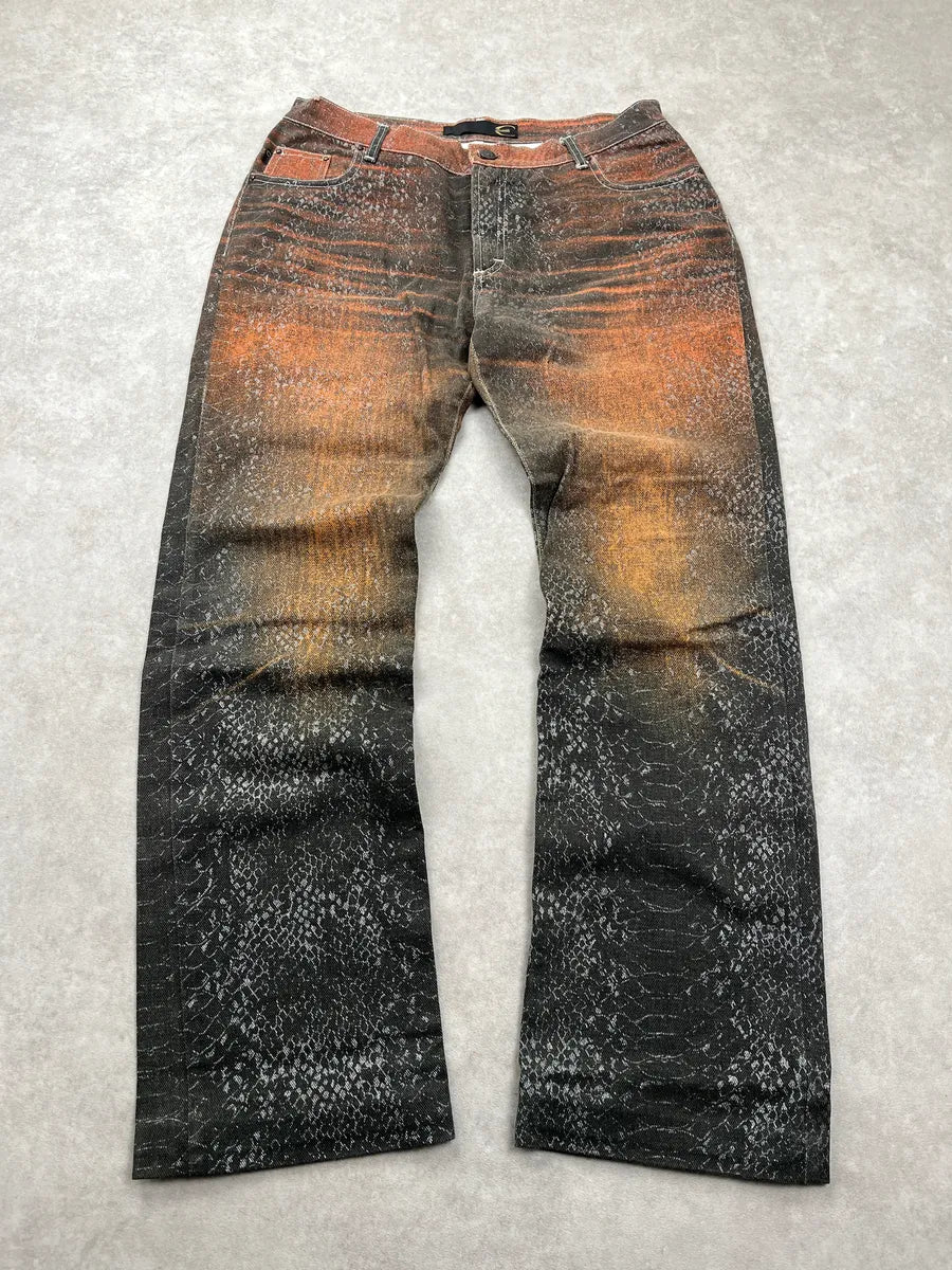 SS2004 Cavalli Snakeskin Effect Sunset Orange Gradient Pants ZeKnMdVQ 4