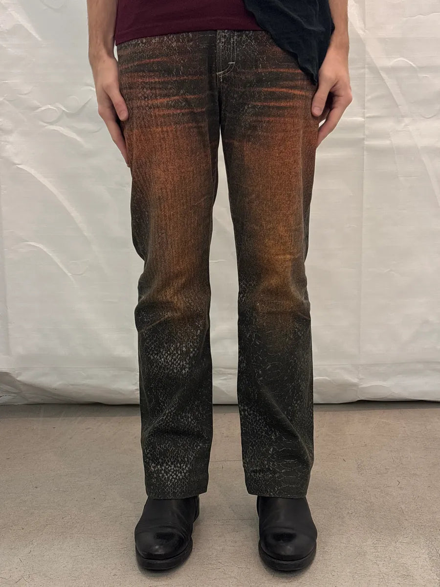 SS2004 Cavalli Snakeskin Effect Sunset Orange Gradient Pants ZeKnMdVQ 1
