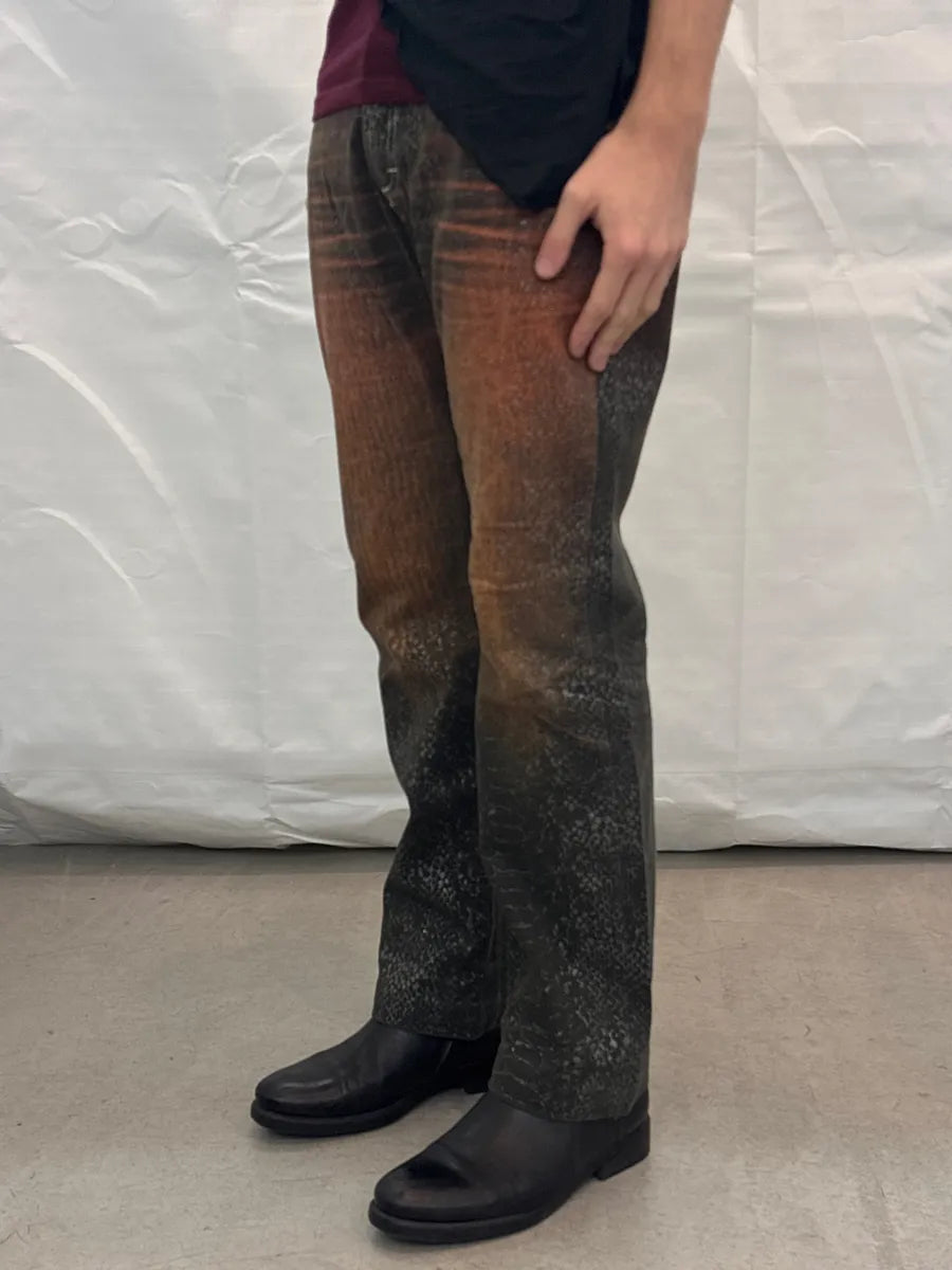 SS2004 Cavalli Snakeskin Effect Sunset Orange Gradient Pants ZeKnMdVQ 2