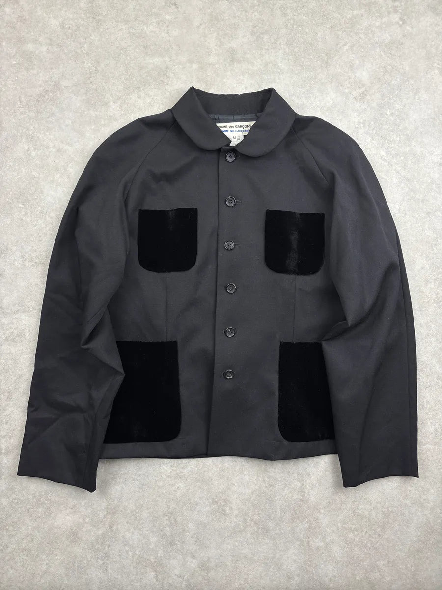 1990s Comme des Garçons Black Wool Velvet Pocket Light Jacket ZehUKQuA 2