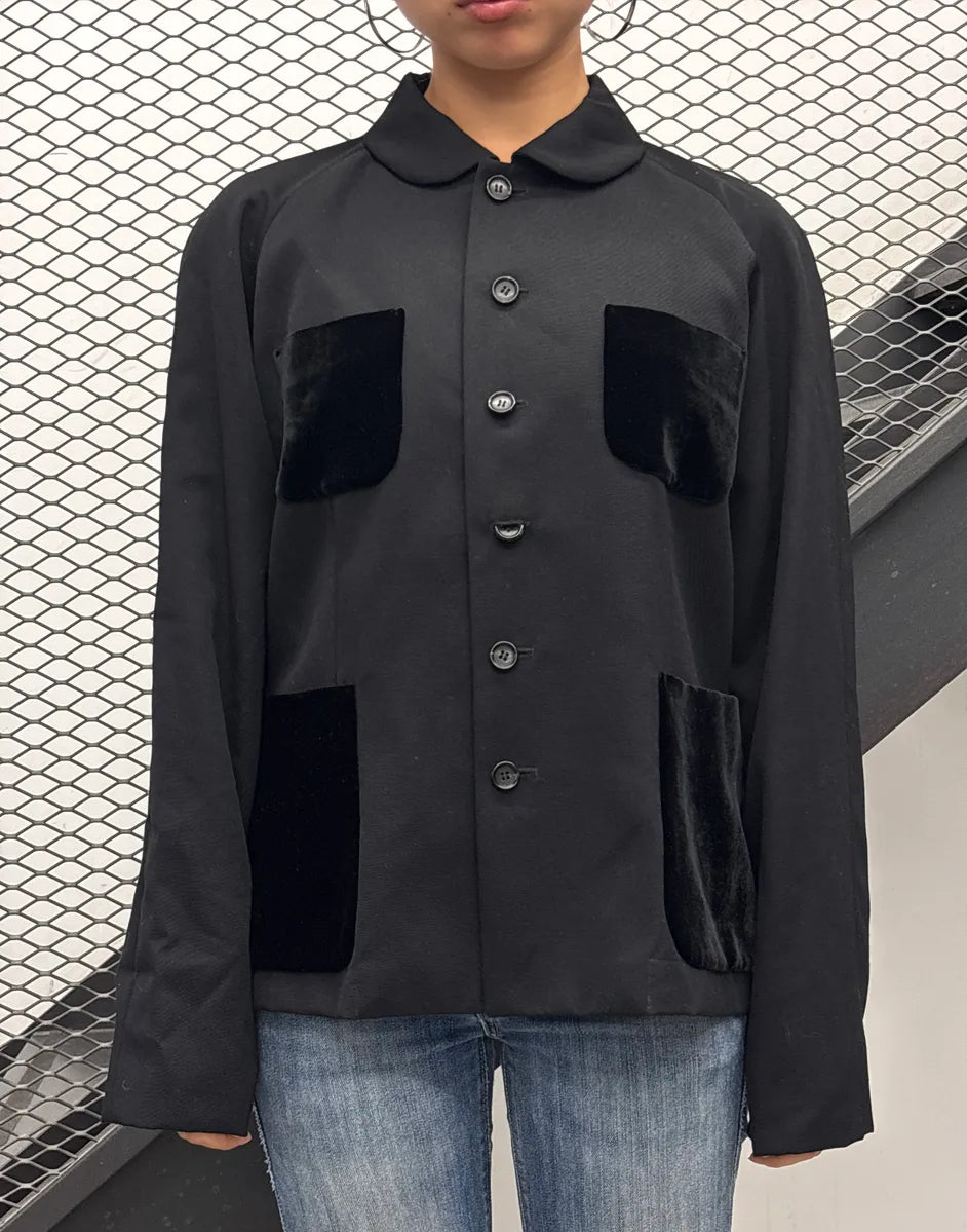 1990s Comme des Garçons Black Wool Velvet Pocket Light Jacket ZehUKQuA 0