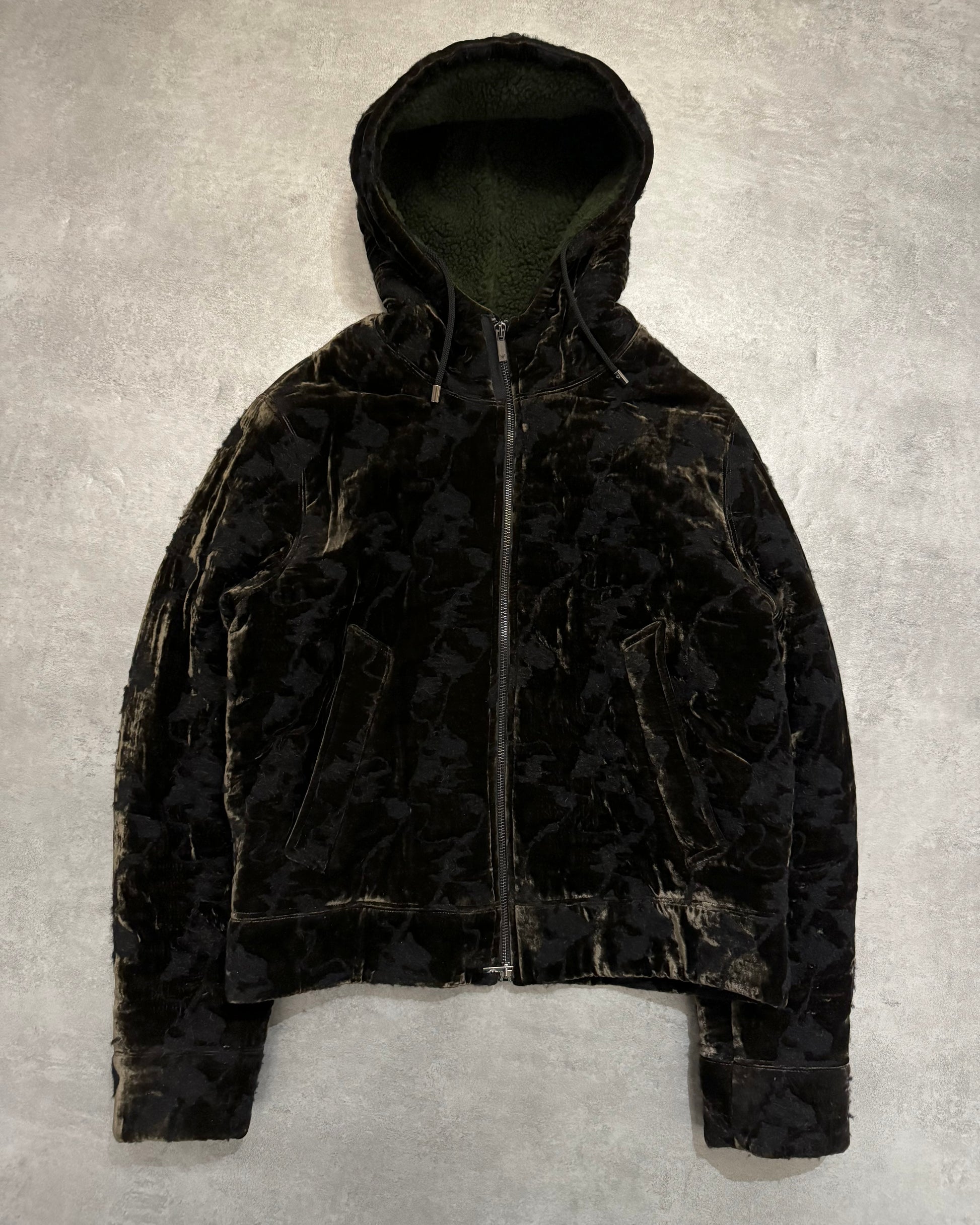 2000s Emporio Armani Textured Hooded Warm Dark Shadow Jacket (S) - 8