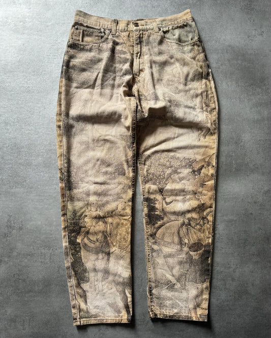 AW1995 Roberto Cavalli Medieval Art Renaissance Print Pants (M) - 1