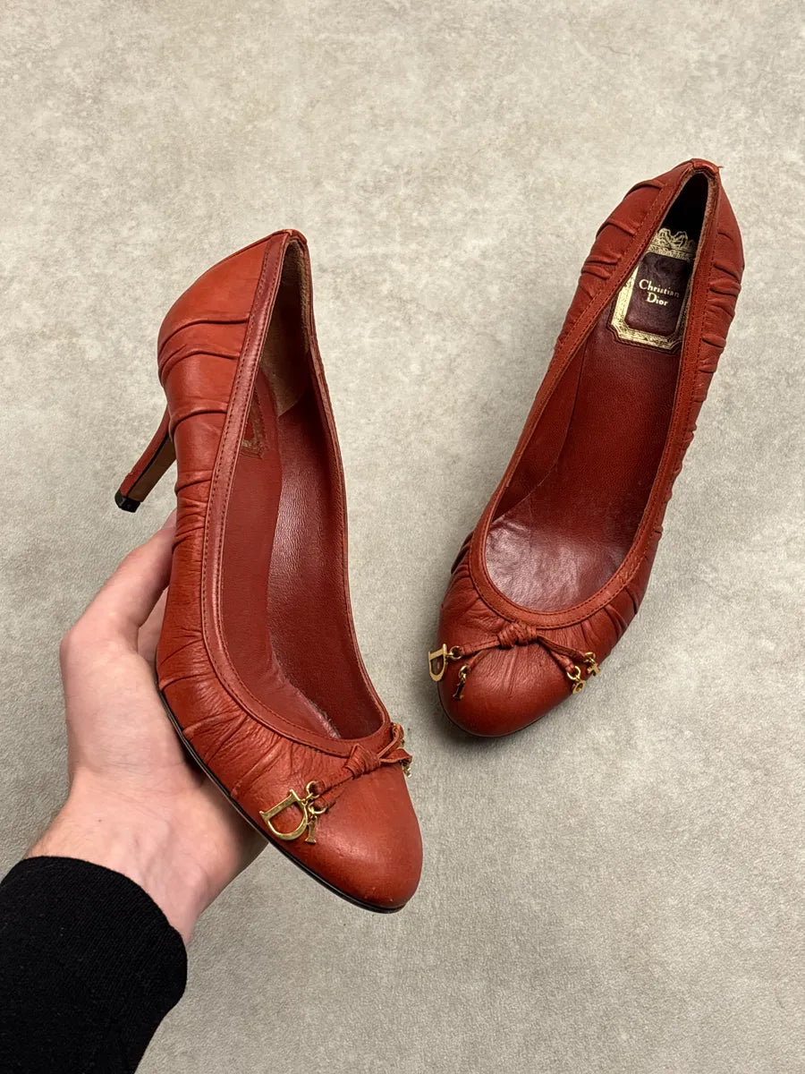 2000s Christian Dior Rust Orange Leather Ruched Charm Heels ZgaTpgmj 0