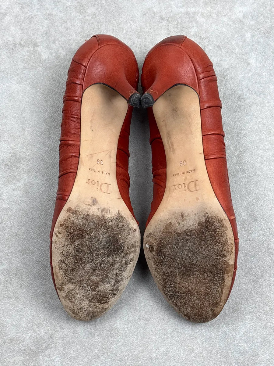 2000s Christian Dior Rust Orange Leather Ruched Charm Heels ZgaTpgmj 5