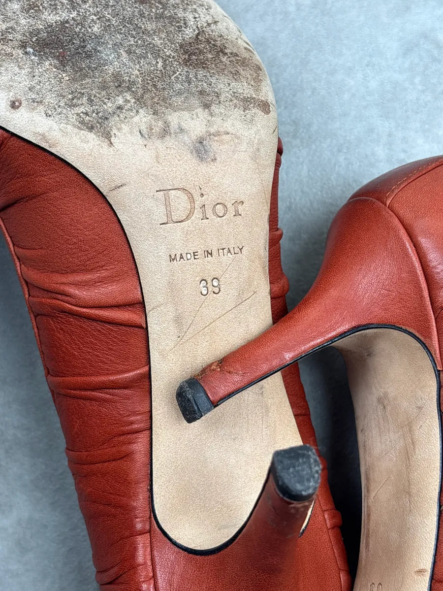 2000s Christian Dior Rust Orange Leather Ruched Charm Heels ZgaTpgmj 12