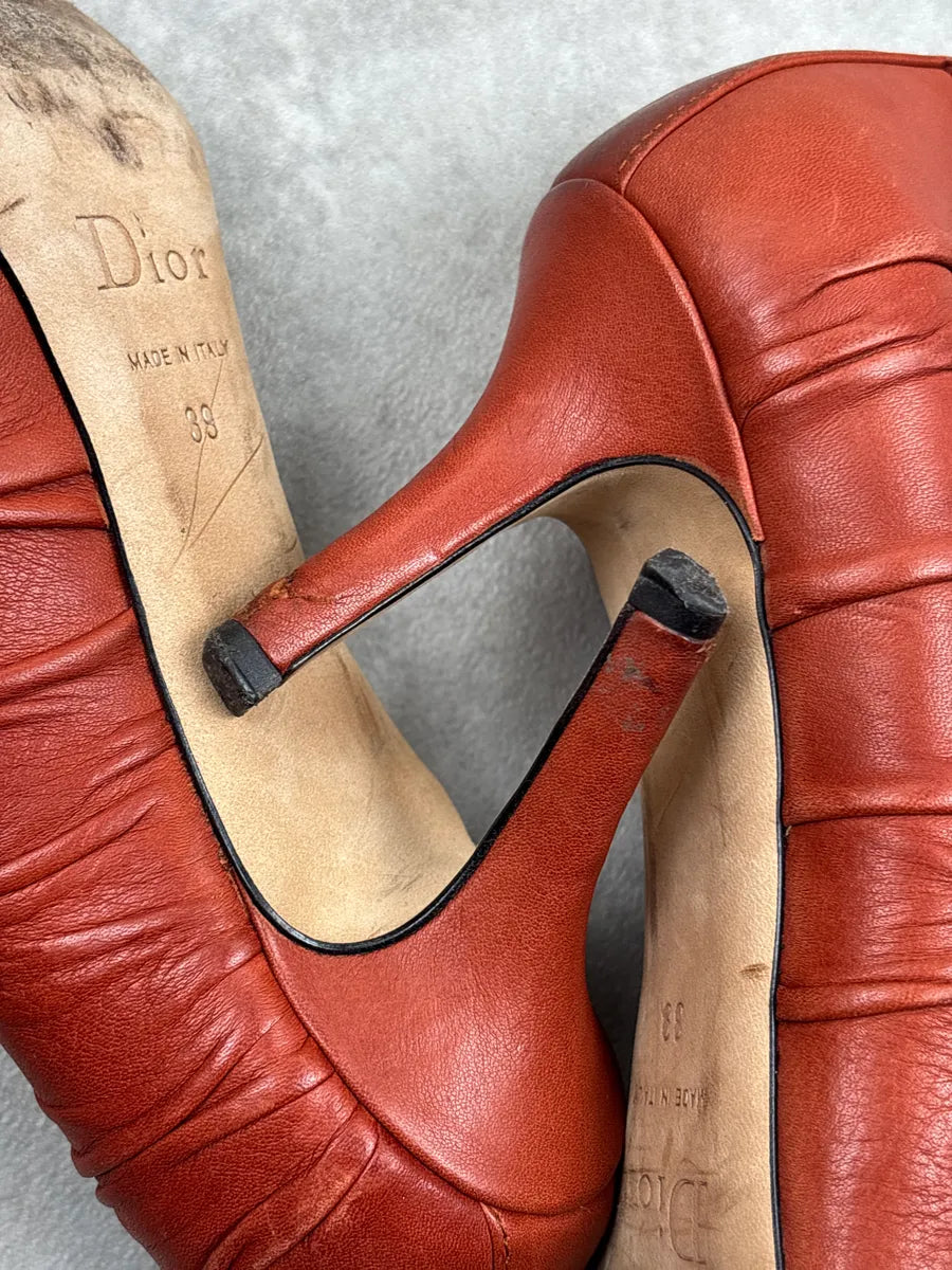 2000s Christian Dior Rust Orange Leather Ruched Charm Heels ZgaTpgmj 9
