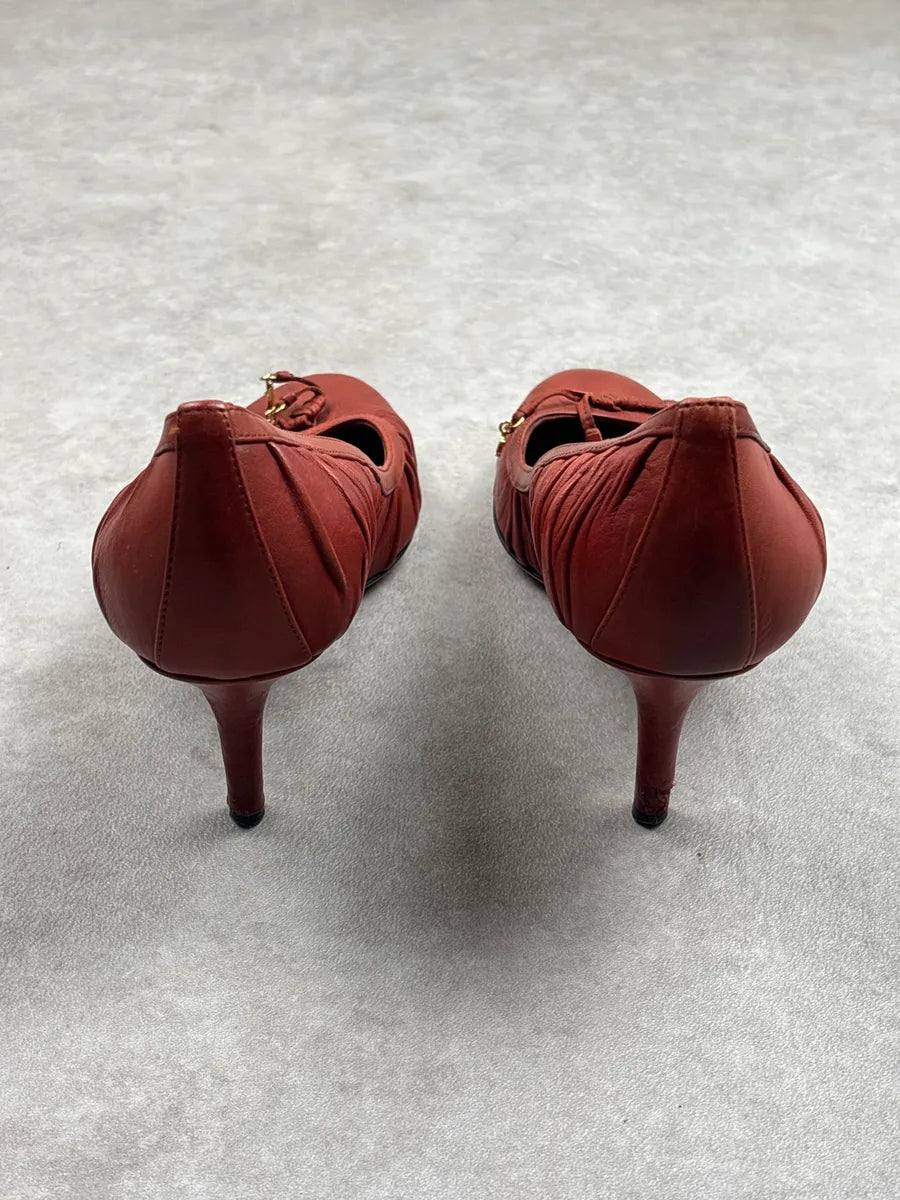 2000s Christian Dior Rust Orange Leather Ruched Charm Heels ZgaTpgmj 6