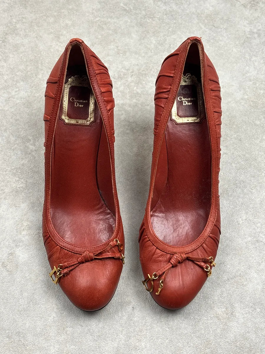 2000s Christian Dior Rust Orange Leather Ruched Charm Heels ZgaTpgmj 1