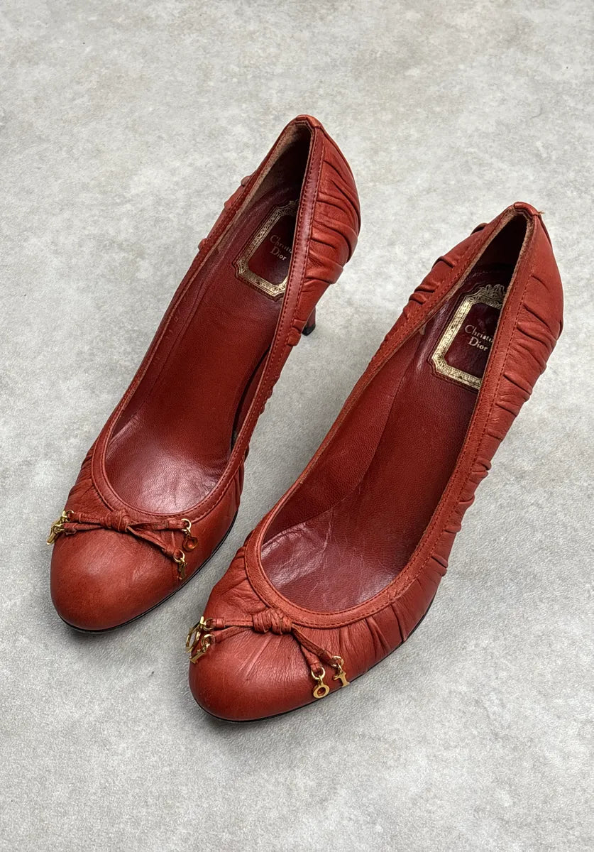 2000s Christian Dior Rust Orange Leather Ruched Charm Heels ZgaTpgmj 2