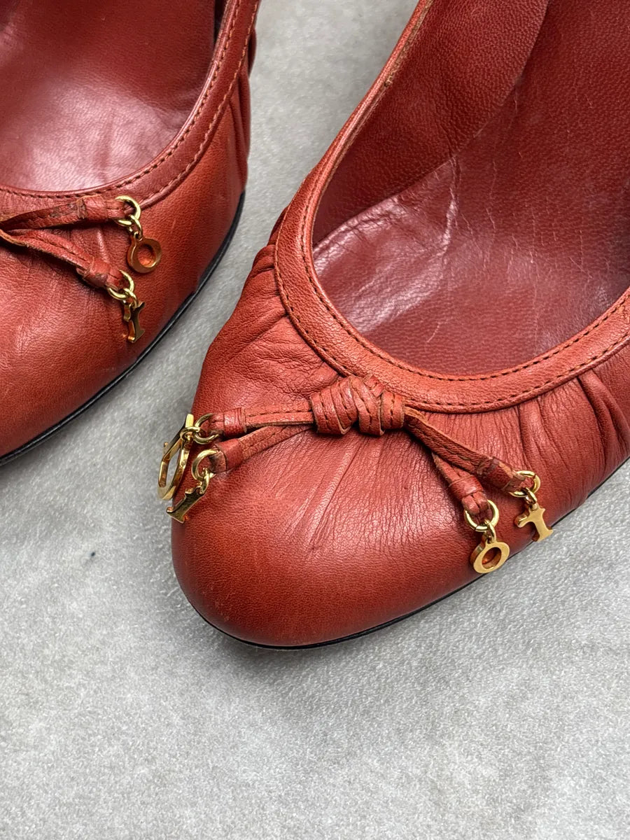 2000s Christian Dior Rust Orange Leather Ruched Charm Heels ZgaTpgmj 7