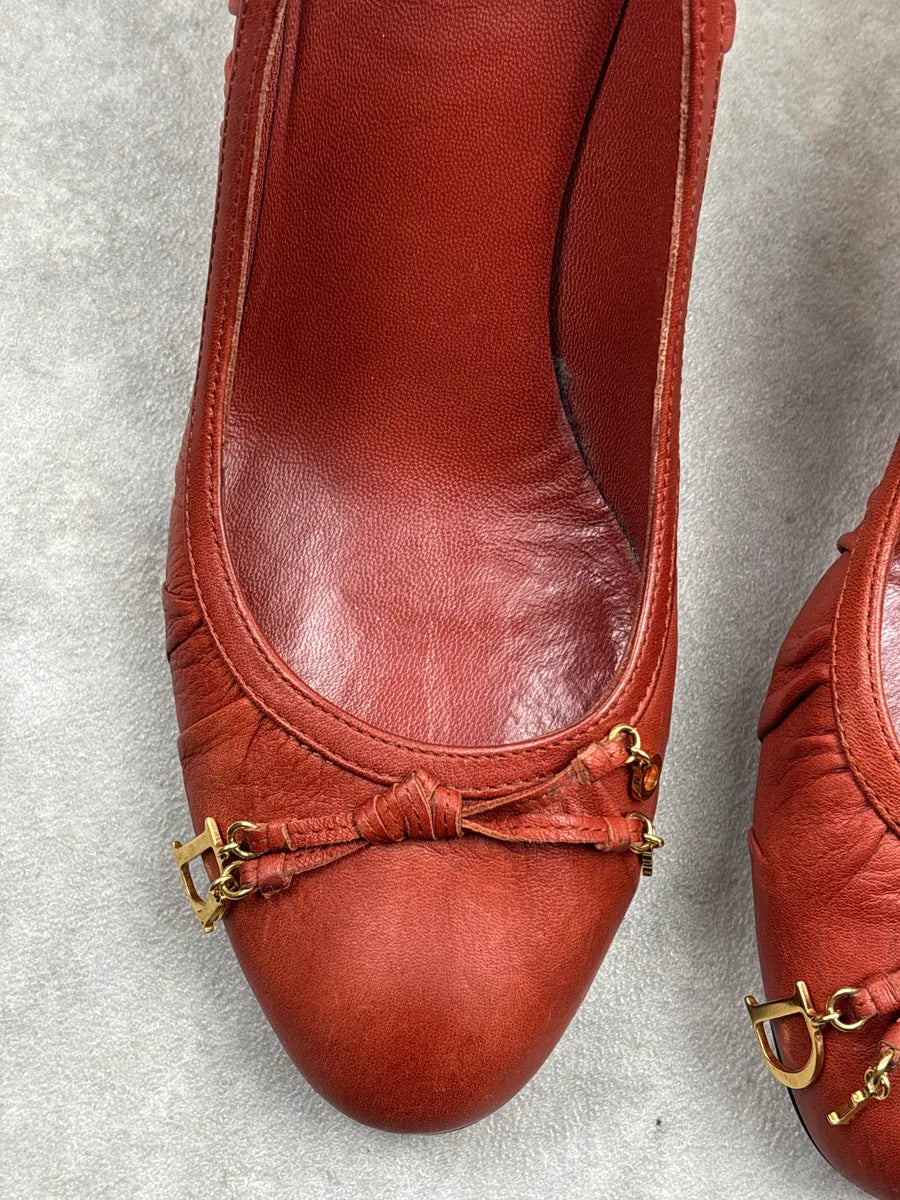 2000s Christian Dior Rust Orange Leather Ruched Charm Heels ZgaTpgmj 8