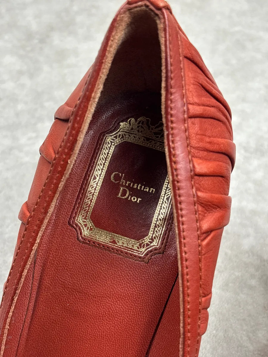 2000s Christian Dior Rust Orange Leather Ruched Charm Heels ZgaTpgmj 10