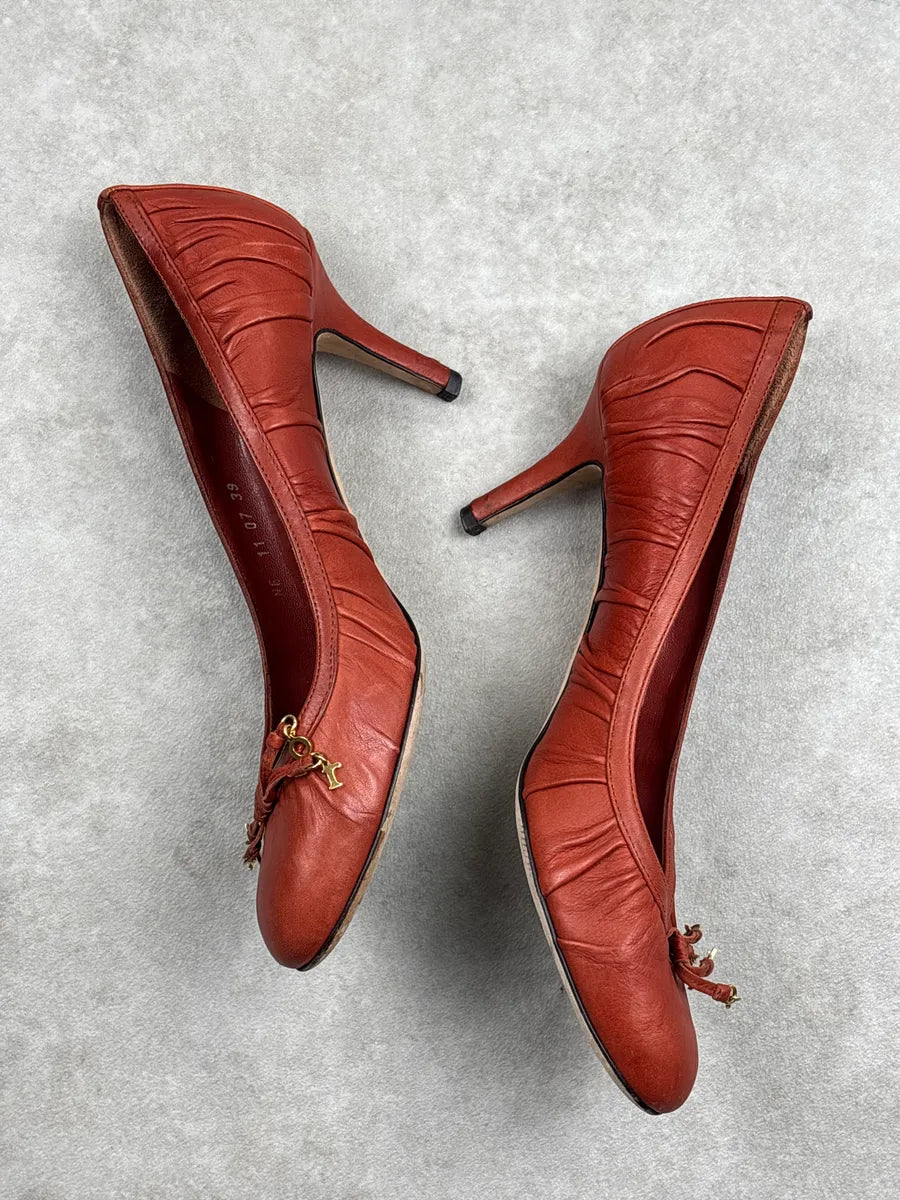 2000s Christian Dior Rust Orange Leather Ruched Charm Heels ZgaTpgmj 3