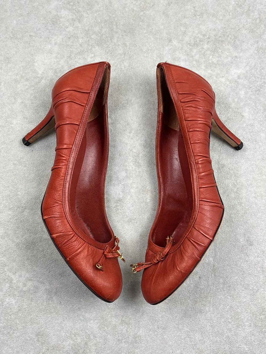 2000s Christian Dior Rust Orange Leather Ruched Charm Heels ZgaTpgmj 4
